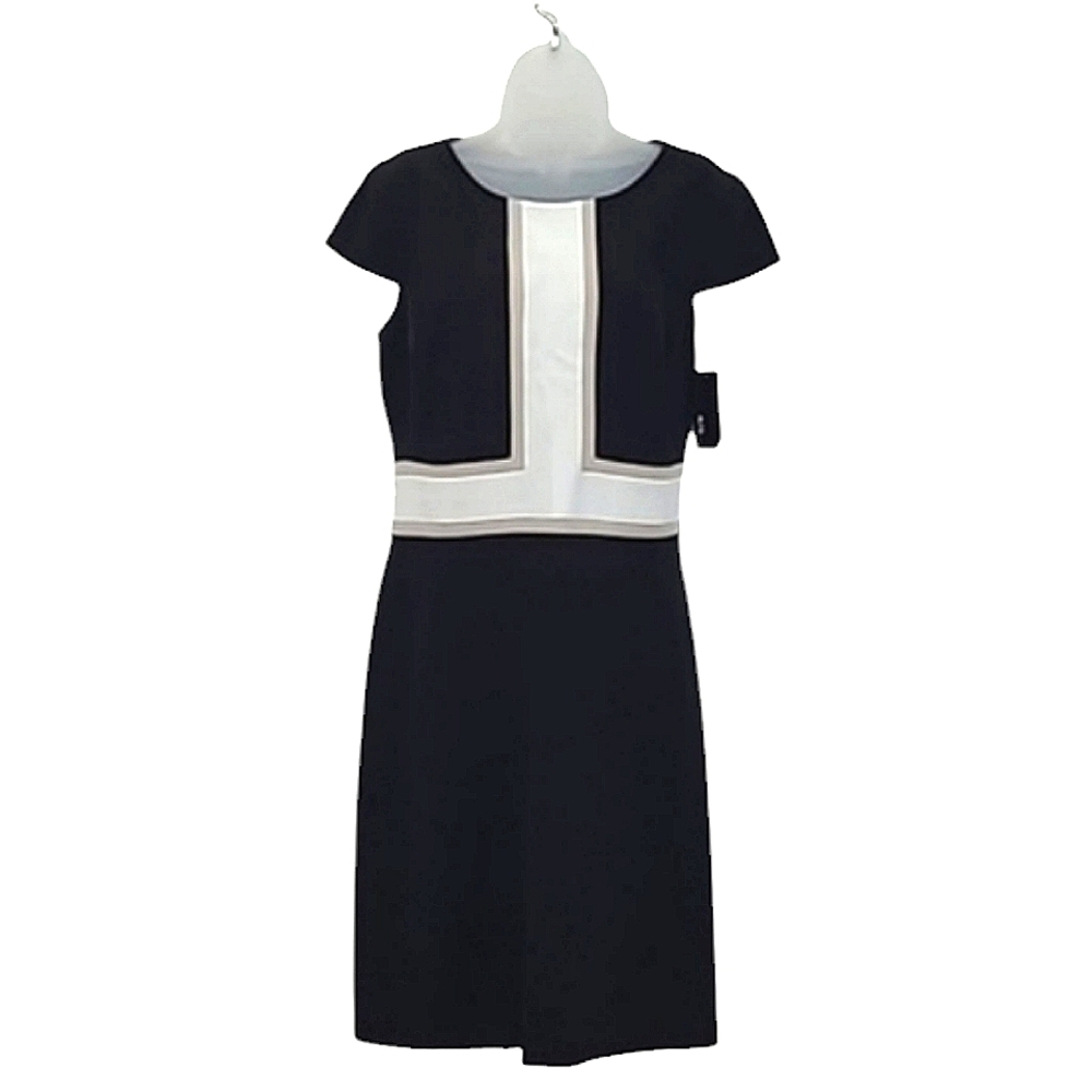 ALYX A-Line Dress Knee Length Short Sleeve Boatneck Full Zip Color Block NWT 12